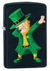 Dabbing Leprechaun Black Matte Windproof Lighter facing forward at a 3/4 angle