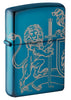 Medieval Coat of Arms 360° Design High Polish Blue Windproof Lighter Facing forward at a 3/4 angle