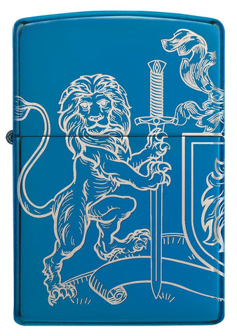 Front of Medieval Coat of Arms 360° Design High Polish Blue Windproof Lighter