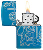 Medieval Coat of Arms 360° Design High Polish Blue Windproof Lighter with its lid open and lit