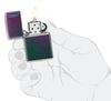 Iridescent Zippo Logo windproof lighter lit in hand