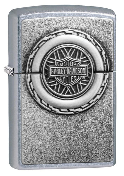 Harley-Davidson® Engine Surprise Emblem Street Chrome Lighter facing forward at a 3/4 angle