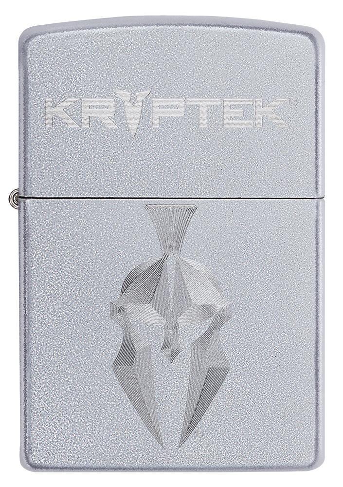 Kryptek Satin Chrome windproof lighter facing forward