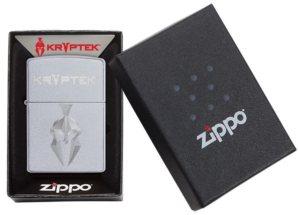 Kryptek Satin Chrome windproof lighter in packaging