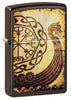 Viking Warship Design Brown Matte Windproof Lighter facing forward at a 3/4 angle