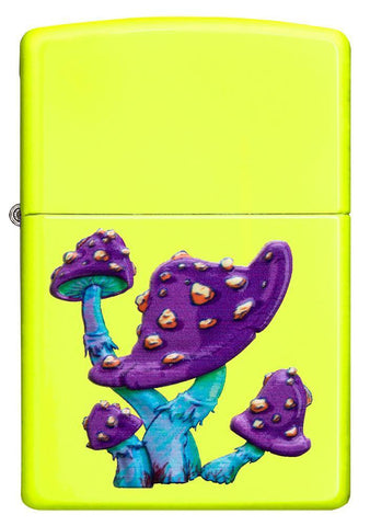 Front of Mushroom Textured Print Neon Yellow Windproof Lighter