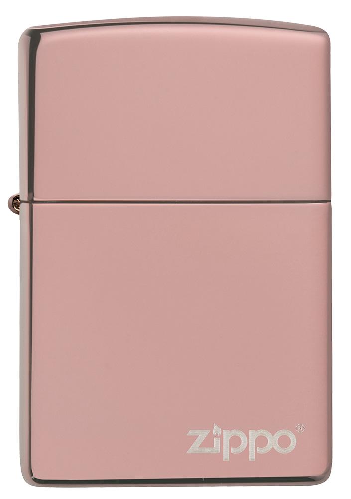 Front of High Polish Rose Gold Zippo Logo windproof lighter
