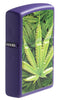 Zippo Lighter Side View ¾ Angle Purple Matt with Cannabis Plant Illustration