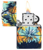 Zippo lighter 540 degree design with signpost in the colourful night sky of nature opened with flame