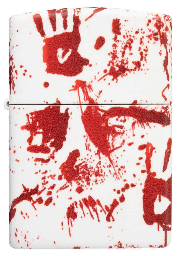 Zippo Lighter Front View 540 Degree Design Matte White With Bloody Handprints