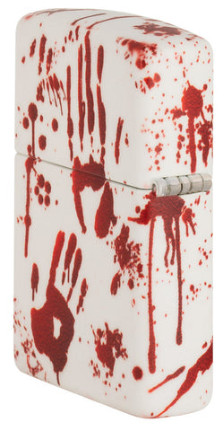 Zippo Lighter Side View Rear ¾ Angle 540 Degree Design Matte White with Bloody Handprints
