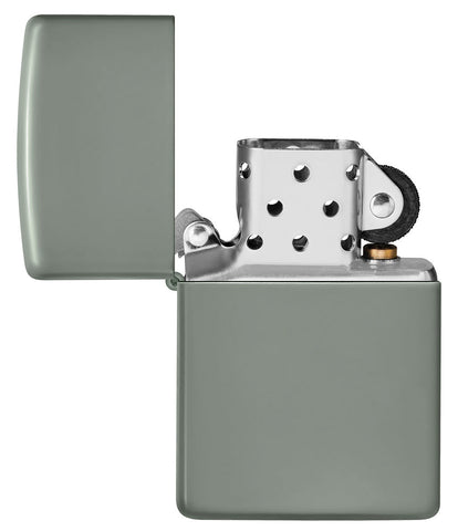 Zippo Lighter Basic Model Soft Sage Grey Opened Without Flame
