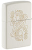 Zippo lighter rear view ¾ angle matt white with double-sided laser engraving of a queen with tiara as well as flower