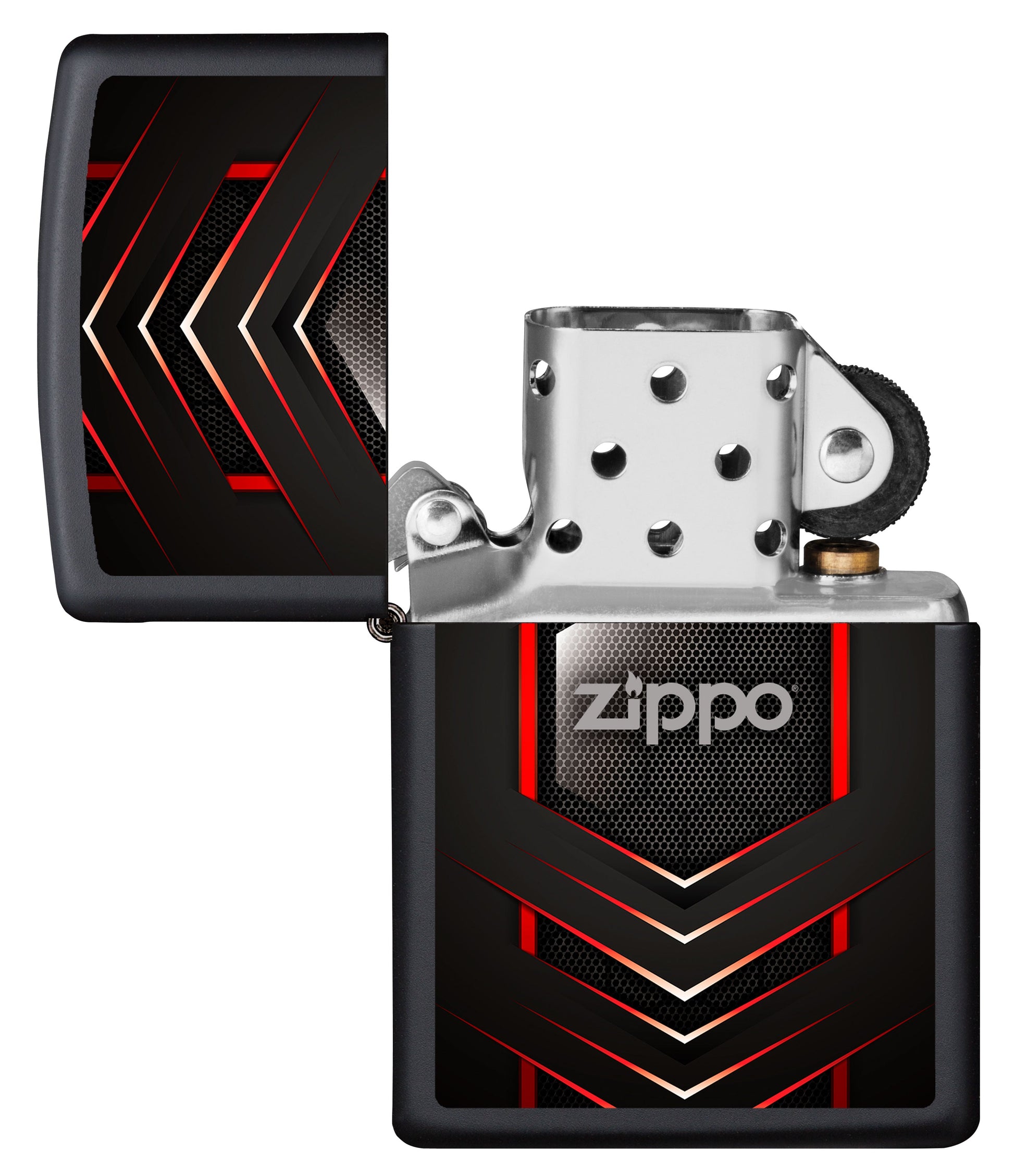 Vue de face du briquet tempête Zippo Metal Design éteint, sans flamme