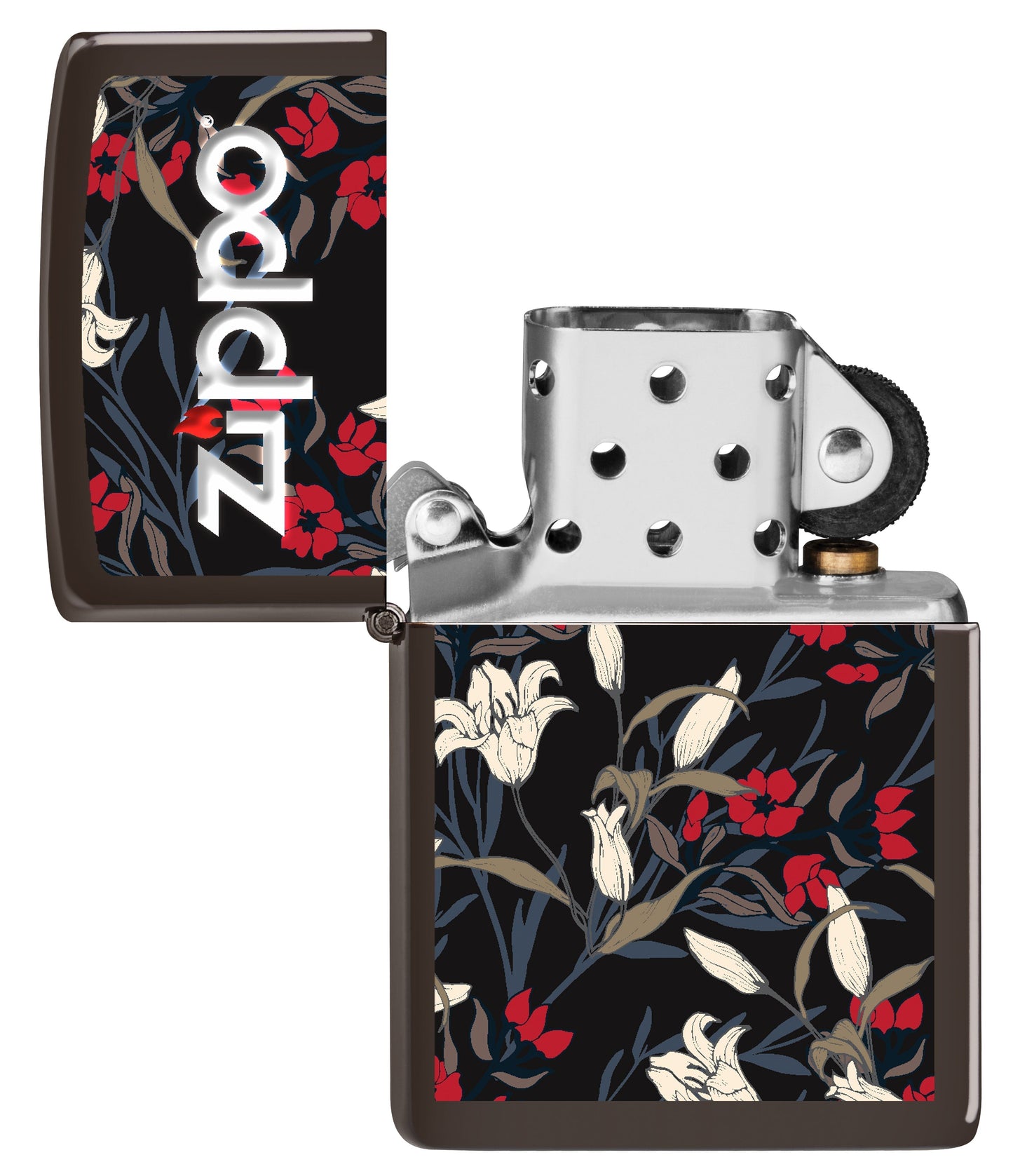 Vorderansicht des unbeleuchteten Zippo Floral Design Windproof Feuerzeugs