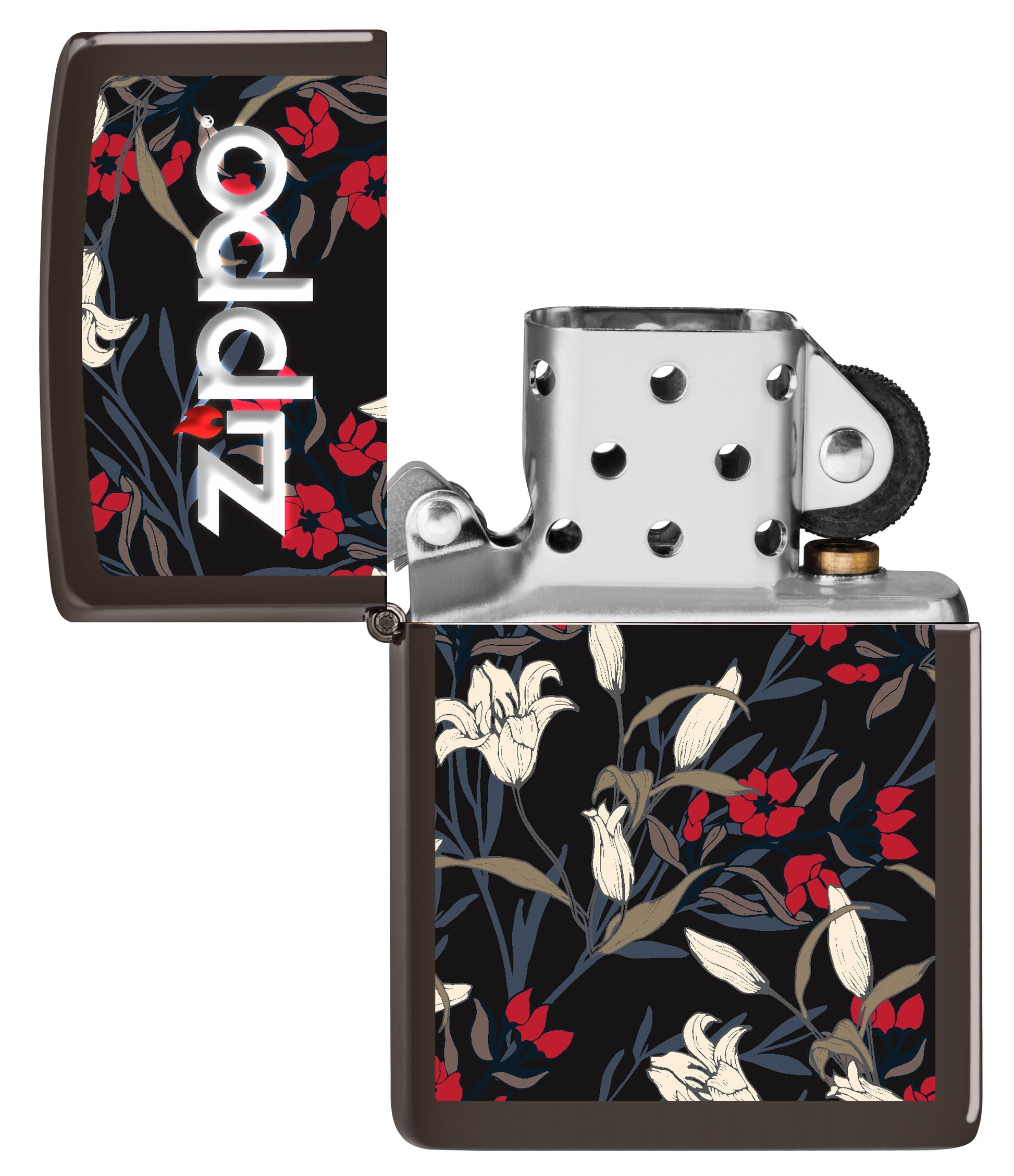 Vorderansicht des unbeleuchteten Zippo Floral Design Windproof Feuerzeugs