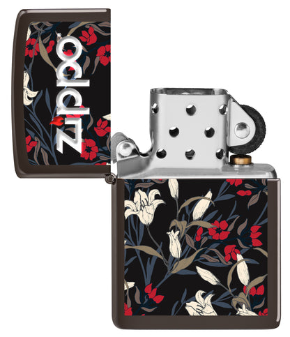 Vorderansicht des unbeleuchteten Zippo Floral Design Windproof Feuerzeugs