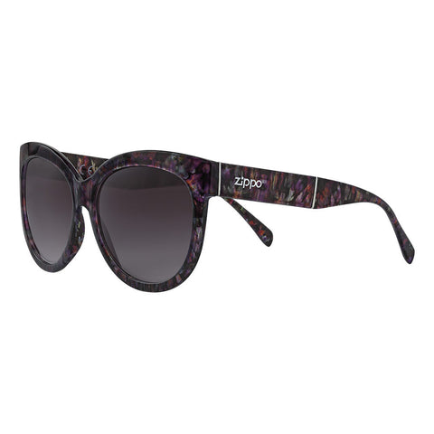 Zippo Cat Eye Sunglasses Front View ¾ Angle in Various Shades of Purple with Zippo Logo on Temple in White
