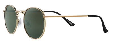 Zippo Sunglasses Front View ¾ Angle With Round Lenses And Thin Metal Frame In Gold With Black End Cap