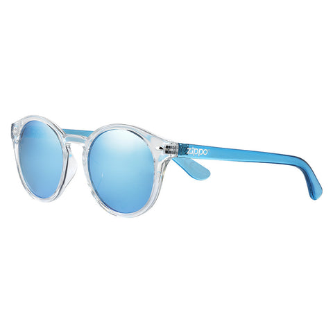 Zippo Sunglasses Front View ¾ Angle With Transparent Frame And Lenses And Temples In Light Blue