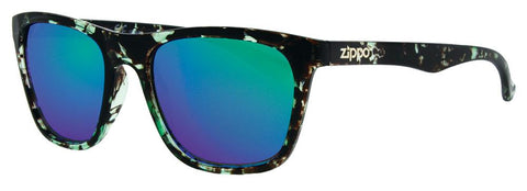 Side view of the Classic Thirty-five Sunglasses Havana Green/Blue lenses