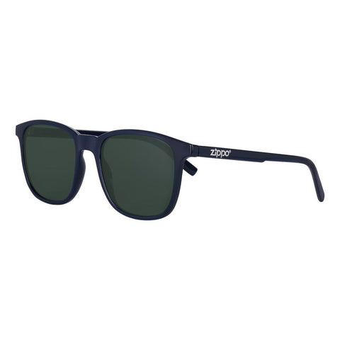 Side view of the Classic Ninety-three Sunglasses blue frame and green  lenses